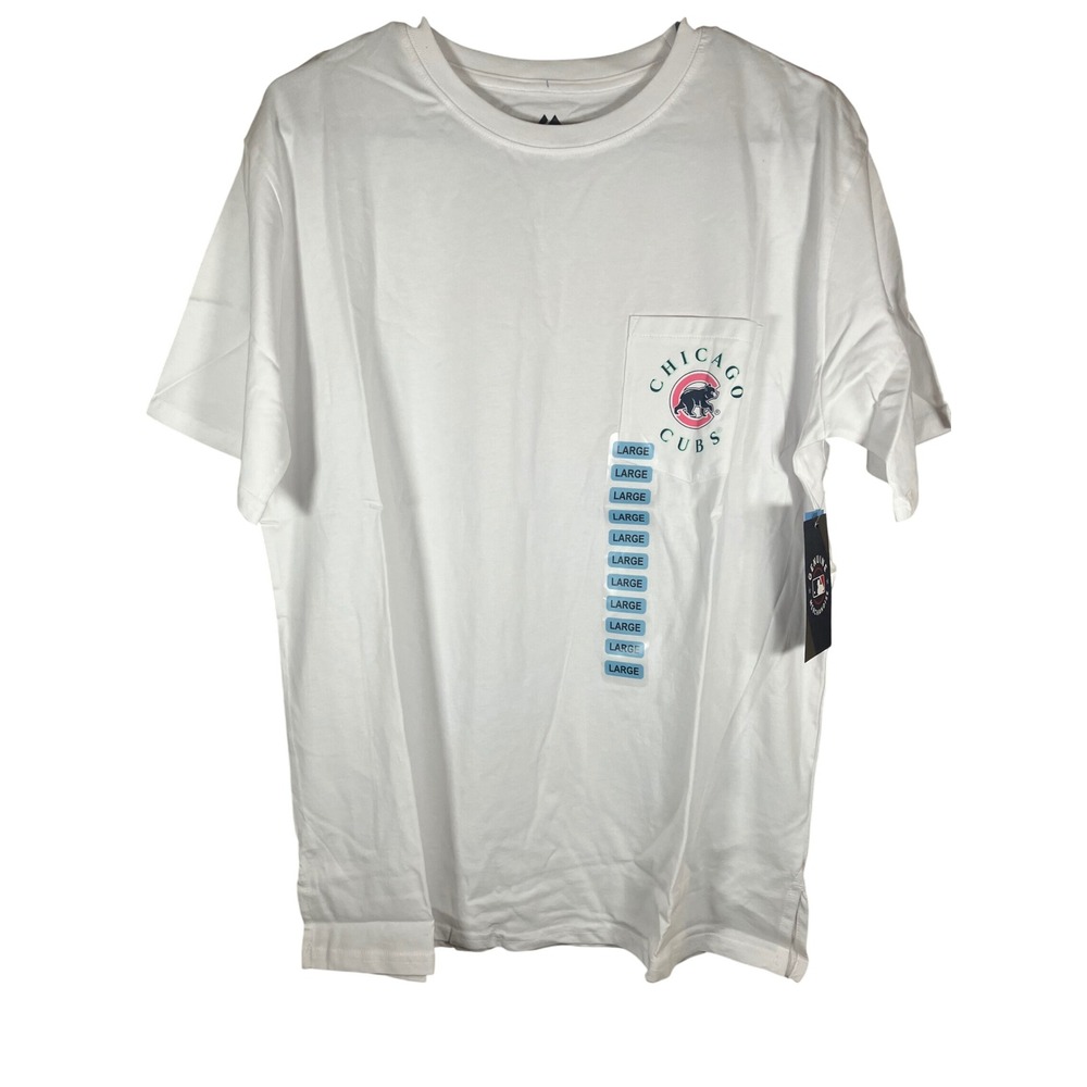 Majestic Chicago Cubs MLB Baseball White Graphic T-Shirt Pocket Large NWT